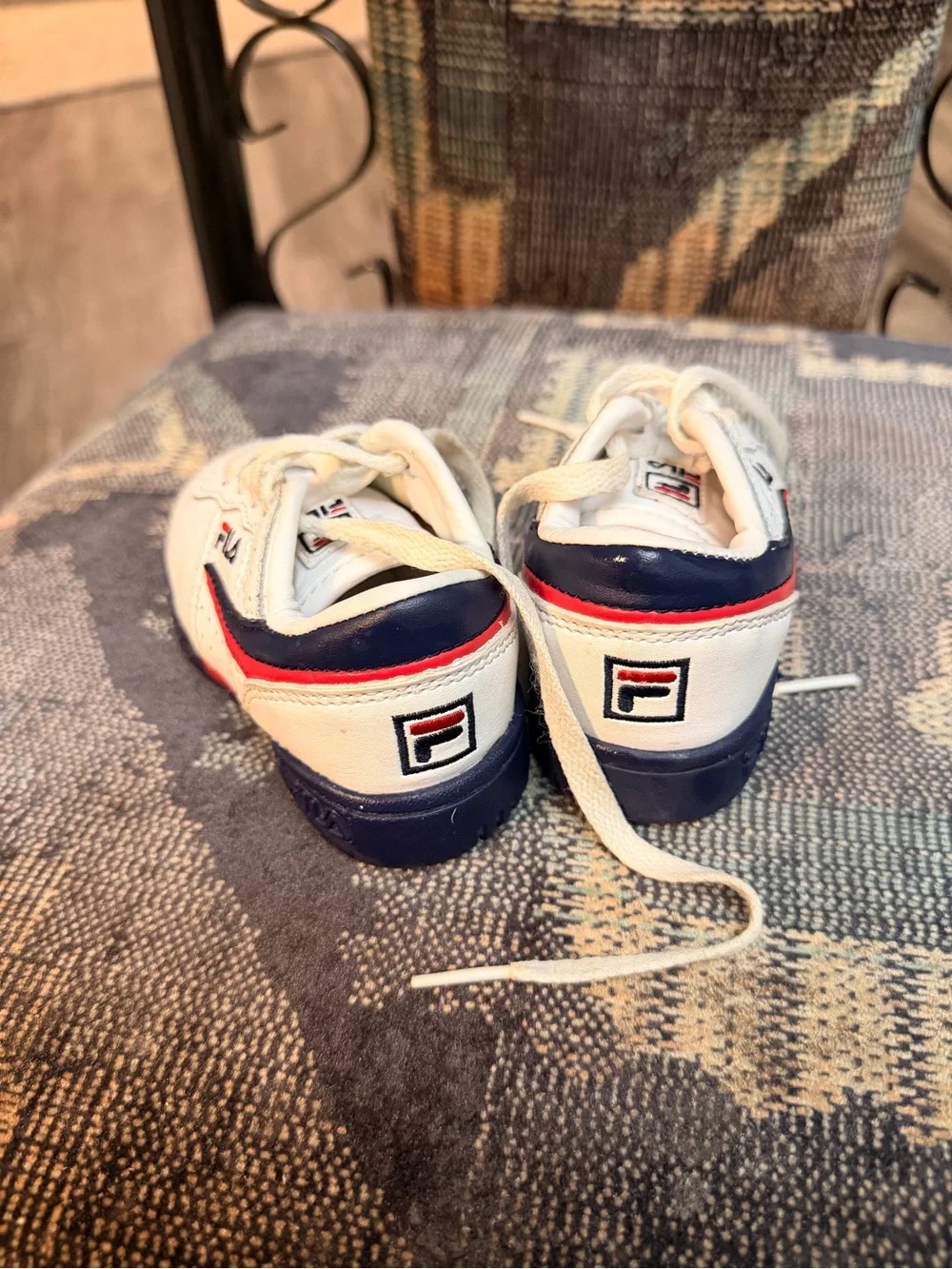 FILA White Kids Sneakers with Navy & Red Accents
